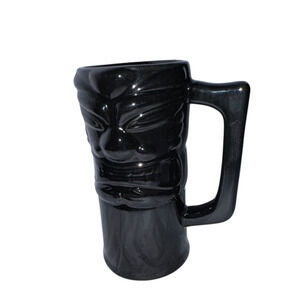 Black Ceramic Tiki Mug Polynesian Barware Retro Cocktail Drink Cup Gloss Finish